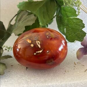 Polished Carnelian Oval Stone - Deep Orange Red